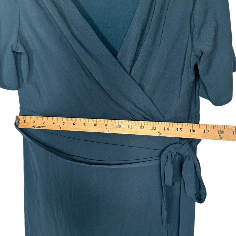 Ann Taylor Loft 14 Classic Wrap Midi Dress $149 Short Sleeve Rayon Teal Blue EUC - Picture 6 of 7